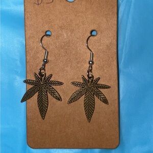 Handmade bronze pot leaf earrings